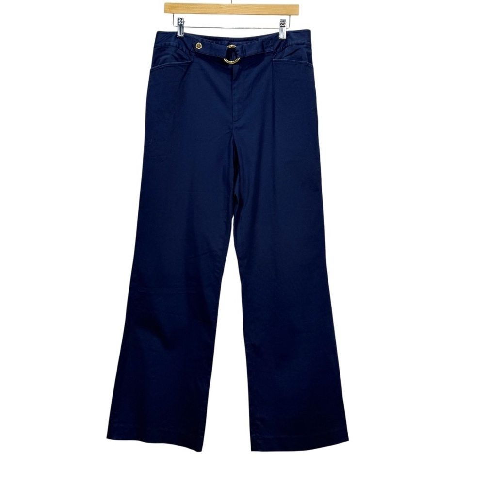 Lauren Ralph Lauren Navy Wide Leg Pants Gold Ring Detail Size 12